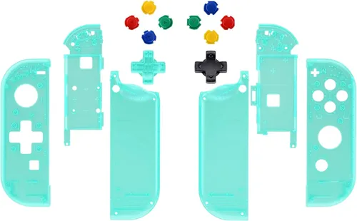 Vista 2 de eXtremeRate Placa trasera para consola Nintendo Switch, carcasa NS Joycon (versión D-Pad) con botones coloridos, carcasa de repuesto para Nintendo