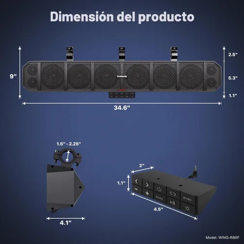 Vista 5 de GoHawk Barra de sonido UTV de 35 pulgadas y 10 altavoces con subwoofer, barra de sonido RGB ATV