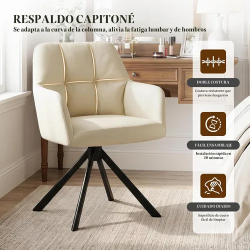 Vista 6 de EALSON Cómoda silla de escritorio de cuero, moderna silla de trabajo para computadora, sin ruedas, silla giratoria con brazo de respaldo medio