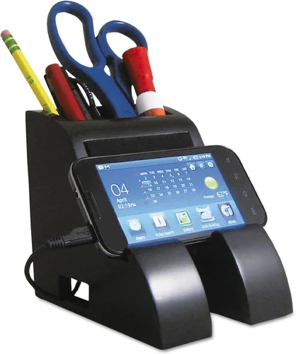 Vista 3 de Taza de lápiz de carga inteligente con hub de carga USB, color negro