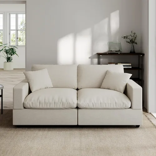 Vista 11 de Sofá seccional moderno de lino en forma de L para sala de estar, sofás modulares con relleno de plumón, fundas de cojín de sofá desmontables, sofá