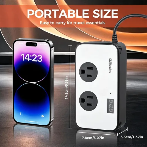 Vista 7 de inversor de corriente para coche de 300 W, adaptador de toma de corriente para coche CC 12 V a CA 110 V con USB-C PD 25W, QC3.0 y pantalla LCD