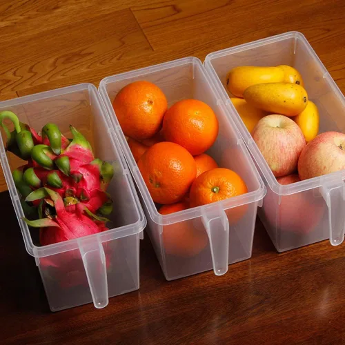 Vista 4 de Sooyee Contenedores de almacenamiento para refrigerador, paquete de 4 unidades de 4 litros, apilables, organizador de refrigerador con asa