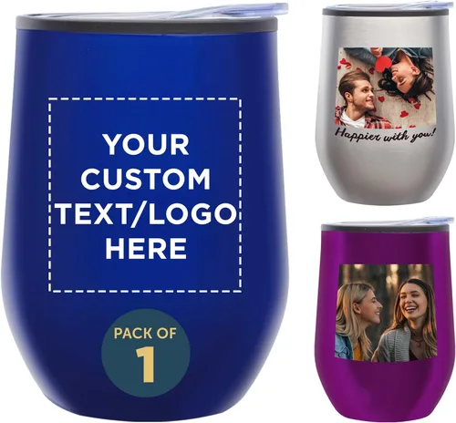 Vista 13 de DISCOUNT PROMOS Vasos de vino personalizados sin tallo de 12 onzas, juego de 6/12/24, paquete a granel personalizado, aislados, perfectos para vino