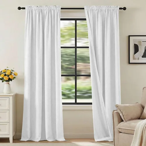 Vista 55 de H.VERSAILTEX Cortinas 100% opacas con aspecto de lino para dormitorio, bloqueo de luz completa, bolsillo para barra, cortinas de ventana gruesas