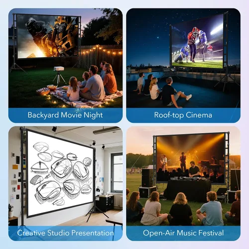 Vista 6 de Pantalla de proyector para exteriores de 200 pulgadas con soporte, pantalla grande portátil 200-inch giant projector screen with heavy-duty 32mm