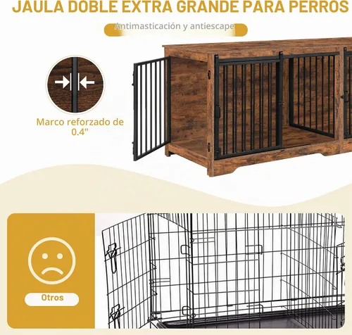 Vista 6 de Hzuaneri Mueble Jaula para Perros de 78" para 2 Perros, Jaula Doble para Perros con Divisor, Perrera de Madera Resistente para Perros, Jaula