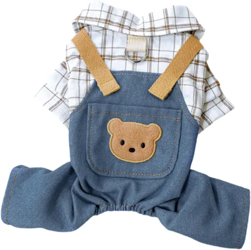 Vista 10 de Ropa de verano para cachorros, camisa para perros pequeños, overol para perros pequeños, ropa de verano para mascotas, overol con peto, pantalones