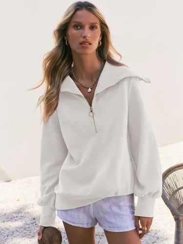 Vista 5 de ANRABESS Sudadera de manga larga con cremallera de un cuarto para mujer, sudadera de manga larga con media cremallera, moda 2024