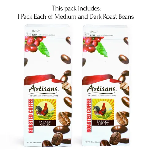 Vista 2 de Artisans Granos de café filipinos, granos Barako Gold tostado medio y oscuro, 1.1 libras por bolsa