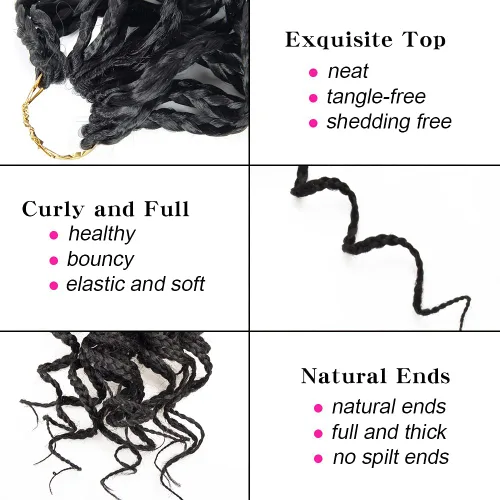 Vista 4 de Goddess - Extensiones de cabello trenzado de fibra sintética con trenzas de ganchillo #1B, 18 pulgadas