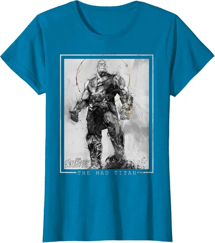 Vista 66 de Marvel Avengers Infinity War Thanos Sketch Graphic Camiseta Negro