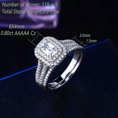 Vista 5 de Wuziwen Anillos de boda esmeralda para mujer, juegos de novia de plata de ley 925, circonita cúbica cúbica, talla 5-12, Piedra, Zirconia cúbica