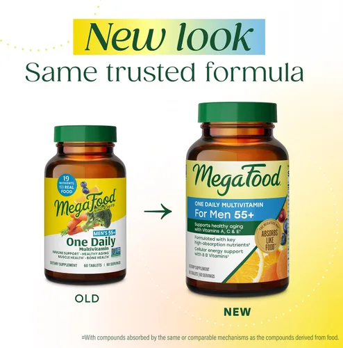Vista 2 de MegaFood Multivitamínico para hombres 55+ One Daily Multivitaminas para hombre, B12 metilado, vitamina D3, C y zinc, envejecimiento saludable, salud