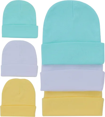 Vista 7 de ToBeInStyle Paquete de 3, 5 o 6 gorros cómodos de algodón de doble capa para bebés recién nacidos