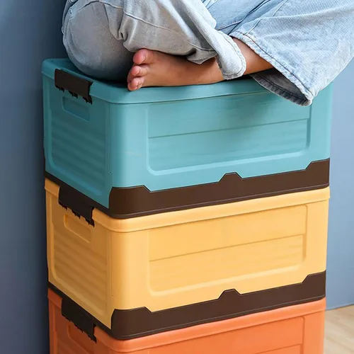 Vista 7 de Foldable Storage Crate Portable Folding Plastics Bin With Lid Space Saving Book Organizers Dorm Room Organization Supplies Office Storage Accessory