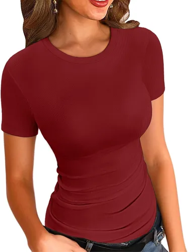 Vista 16 de VICHYIE Fall Clothes Womens Crewneck Ribbed Long Sleeve Shirts Slim Fitted Tee Casual Basic Tshirt Top Negro