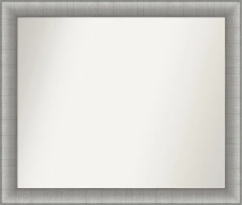 Vista 225 de Amanti Art Espejo de baño plateado para sobre el fregadero, 28 x 37 pulgadas, elegante espejo rectangular de peltre cepillado, marco de madera