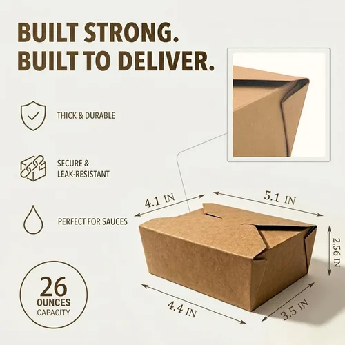 Vista 4 de Kaderron 80 piezas 26 oz (780 ml) contenedores de comida desechables para llevar, cajas de comida marrón, caja de papel kraft para llevar apta