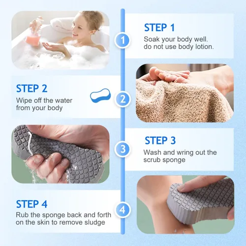 Vista 5 de Esponja de baño exfoliante mágica, exfoliante corporal 3D mejorado 2025, esponja de baño exfoliante súper suave, esponja de ducha reutilizable