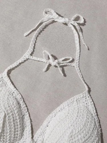 Vista 3 de WDIRARA Traje de baño sin mangas con cuello halter y lazo para mujer