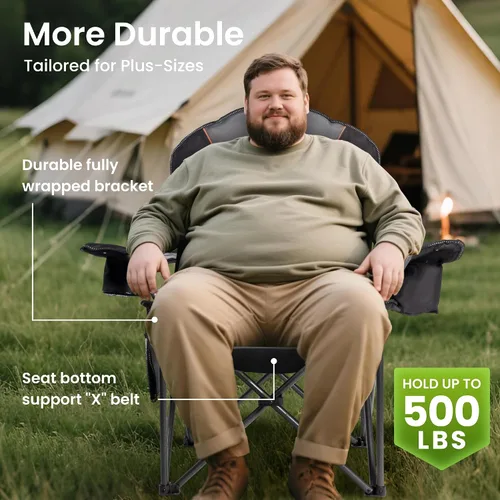 Vista 7 de Sillas plegables de camping para adultos, sillas de césped acolchadas con respaldo alto para exteriores con soporte lumbar y soporte para tazas