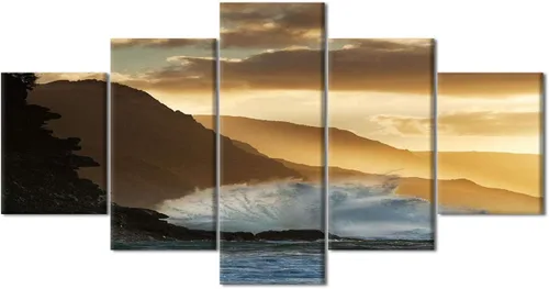 Vista 29 de TUMOVO 5 piezas de arte en lienzo para pared, hermoso castillo de piedra de cisne con paisajes naturales de selva al atardecer, paisajes naturales