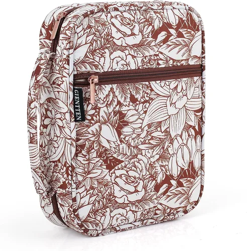 Vista 13 de Funda para la Biblia para mujeres con estampado de flores, funda de transporte para libros de la Biblia con asa duradera, funda acolchada