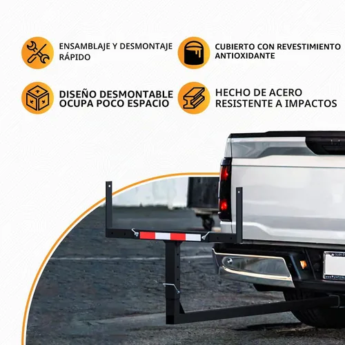 Vista 3 de Extensor de caja de camioneta, diseño 2 en 1 plegable, capacidad de carga de 800lbs, Extensor de enganche para plataforma de camioneta para kayak
