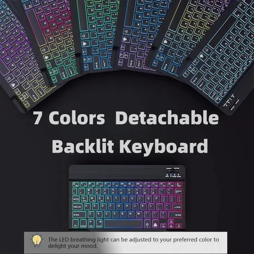 Vista 2 de Funda para teclado Galaxy Tab S6 Lite de 10.4 pulgadas 2024/2022/2020, cubierta de teclado Bluetooth magnético desmontable con retroiluminación de 7