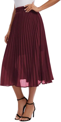 Vista 4 de Urban CoCo Falda plisada elástica de cintura alta para mujer, falda casual con vuelo