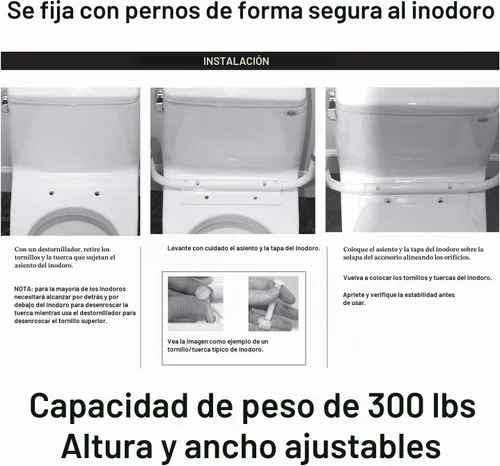 Vista 5 de Carex Rieles de seguridad para inodoro, marco de seguridad de inodoro ajustable y desmontable con asas para ancianos, discapacitados
