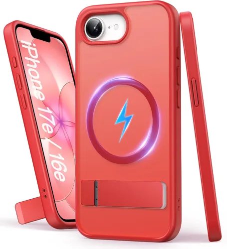 Vista 18 de Funda para iPhone 16e, Compatible con MagSafe y Soporte Integrado, Caída de Grado Militar, Mate Rugoso Resistente a Golpes Translúcido de Metal