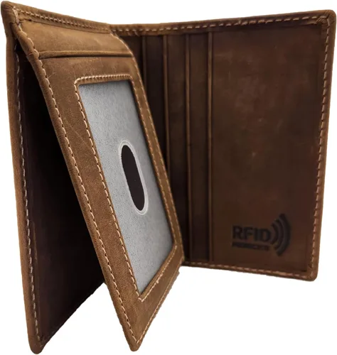 Vista 6 de Cartera de piel con RFID plegable en L para hombre, tarjetero y triple textura de serpiente (J700LF, marrón rústico), Marrón Rústico J700, L-pliegue