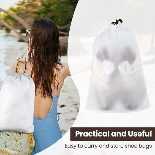 Vista 6 de 150 bolsas de zapatos de viaje translúcidas con cuerda de cordón, grandes bolsas transparentes para zapatos para almacenamiento, fundas de zapatos