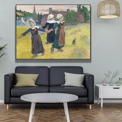 Vista 2 de OKRA Paul Gauguin - Arte de pared para decoración de pared de niñas bretonas, imágenes históricas, decoración de pared de lienzo para habitación