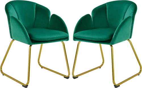 Vista 10 de Yaheetech Silla de terciopelo para sala de estar, sillón en forma de flor con patas doradas, silla lateral tapizada para tocador, sala de estar