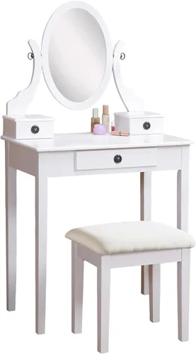 Vista 9 de Roundhill Furniture - Juego de tocador de madera Moniys Mesa de maquillaje y taburete Azul
