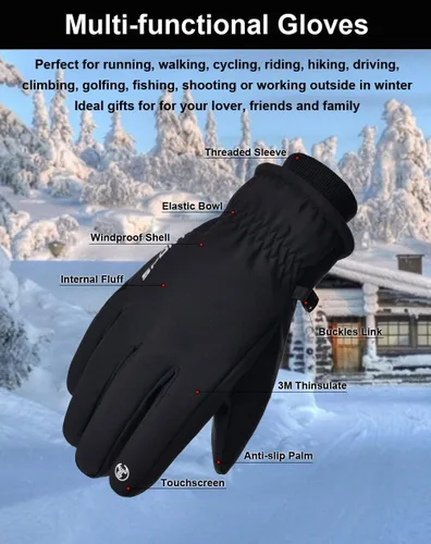 Vista 5 de SUJAYU Guantes de invierno para hombres y mujeres, guantes de pantalla táctil, guantes de motos de nieve, guantes de esquí, guantes de snowboard