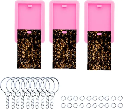 Vista 18 de 3 piezas de moldes de silicona de resina brillante con huella de pata para hacer llaveros DIY, molde de epoxi en forma de corazón con anillo
