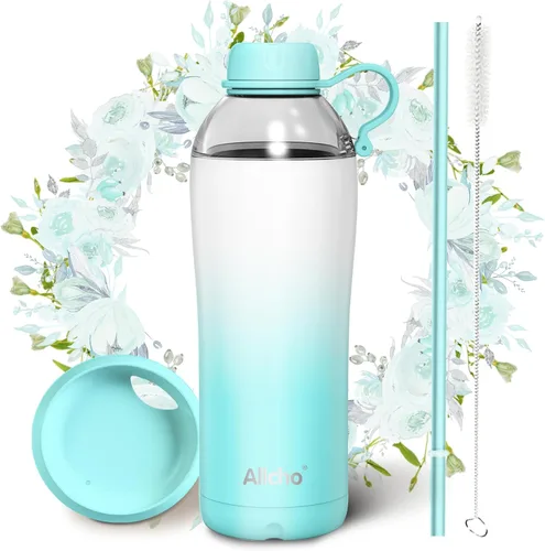 Vista 14 de Bow - Botella de agua aislada para mujeres, botellas de agua de acero inoxidable de 18 oz, de doble pared, 2 tapas (para beber y vaso) - Hidrata