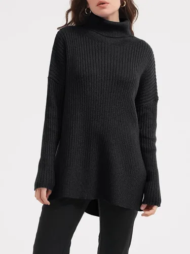 Vista 2 de LILLUSORY Suéter de cuello alto de gran tamaño para mujer 2023, suéter de punto acanalado de moda para otoño