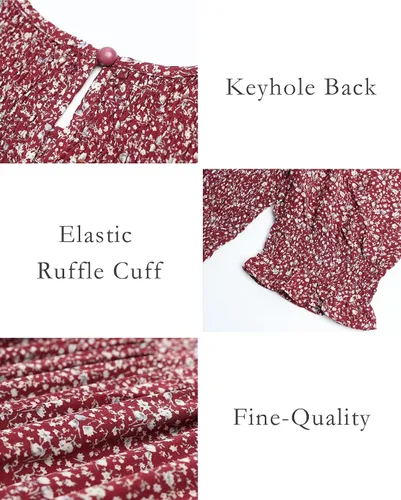 Vista 6 de BTFBM Vestidos para mujer, cuello redondo, casual, de verano, con volantes, manga corta, bohemio, con niveles, fruncido, largo, con estampado floral