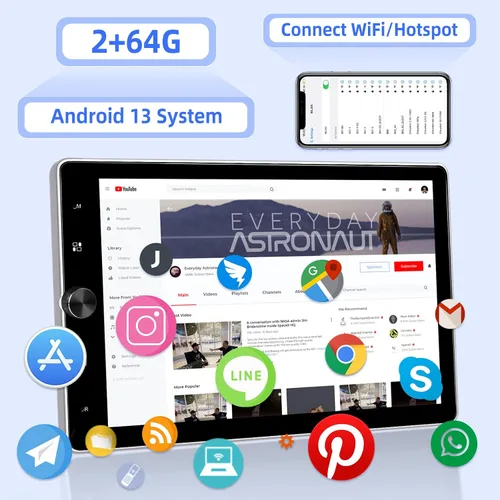 Vista 2 de [2G+64G] Android 13 giratorio único DIN vertical coche estéreo 10.4 pulgadas pantalla táctil Radio unidad con Carplay inalámbrico y Android Auto/EQ