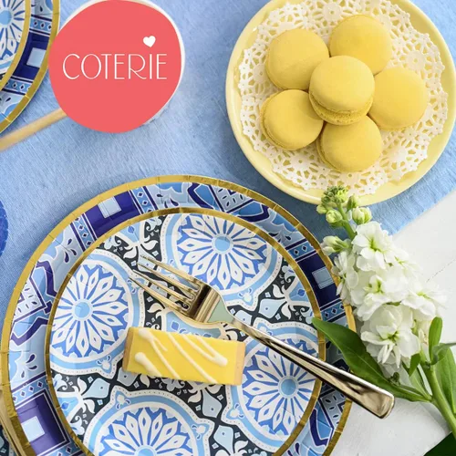 Vista 5 de Coterie Platos azules y dorados (juego de 10 platos pequeños marroquíes, azul marino, agradables para bodas, despedidas de soltera, cenas y fiestas)