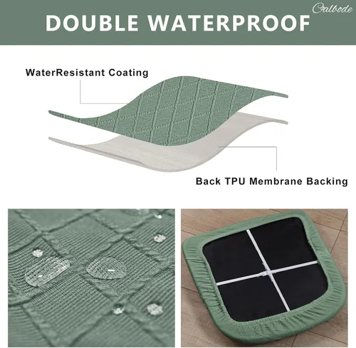 Vista 3 de CALBODE Juego de 4 fundas de asiento impermeables para sillas de comedor con funda elástica de tela jacquard, fundas extraíbles y lavables