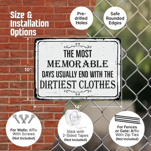 Vista 3 de SmartSign Letrero decorativo para cuarto de lavado, con texto en inglés "Most Memorable Days Usually End With The Dirtiest Clothes", letrero