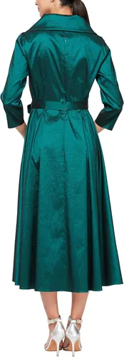Vista 2 de Alex Evenings Vestido de mujer con cuello retrato, falda completa, bolsillos y cinturón de corbata