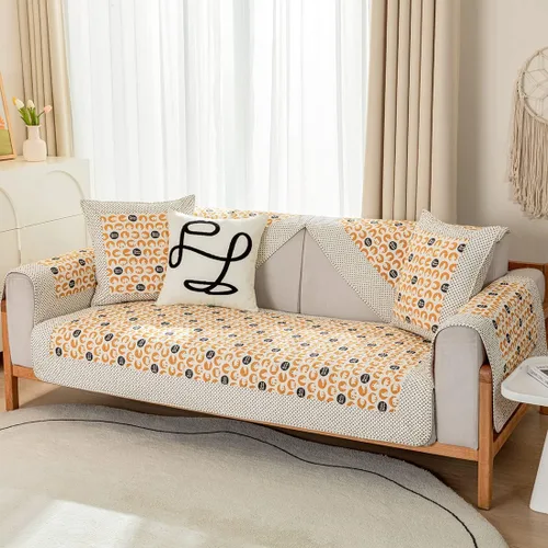 Vista 5 de vctops Funda de sofá de algodón suave con diseño de retazos, estilo granja, antideslizante, acolchada, para sala de estar, lavable, protector