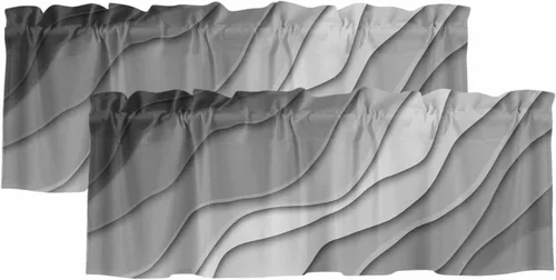 Vista 17 de Cortina de cenefa negra degradada para ventanas de kithchen, negro, blanco, gris, degradado, moderno, abstracto, geométrico, cenefa con bolsillo